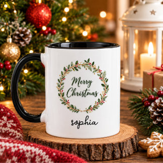 Kerstkrans met eigen naam mok
