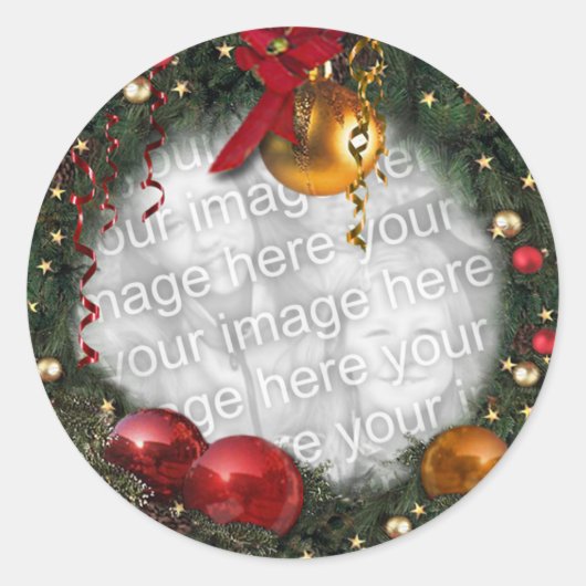 Kerstkrans met je foto-Sticker Ronde Sticker (Voorkant)