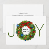 Kerstkrans met Joy bedrijfslogo Feestdagenkaart (Voorkant / Achterkant)