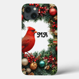 Kerstkrans met kardinaalvogel iPhone 13 hoesje