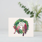 Kerstkrans met kardinalen Groet Briefkaart (Staand voorkant)