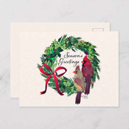Kerstkrans met kardinalen Groet Briefkaart (Voorkant / Achterkant)