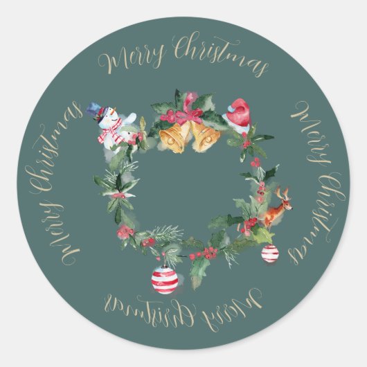 Kerstkrans met klokken en Holly Ronde Sticker (Voorkant)