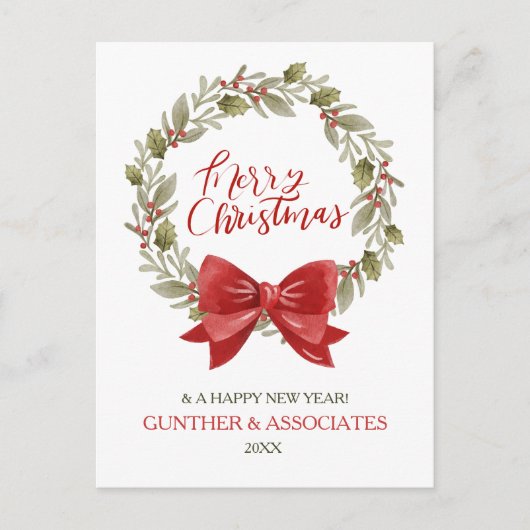Kerstkrans met Red Bow Corporate Greeting Feestdagenkaart (Voorkant)