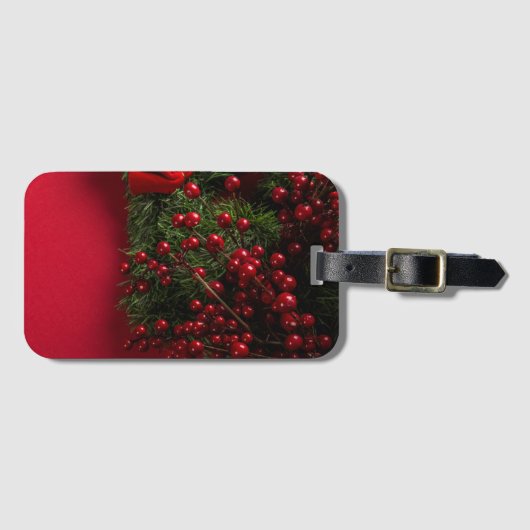 kerstkrans met rode bessen bagagelabel (Voorkant (horizontaal))