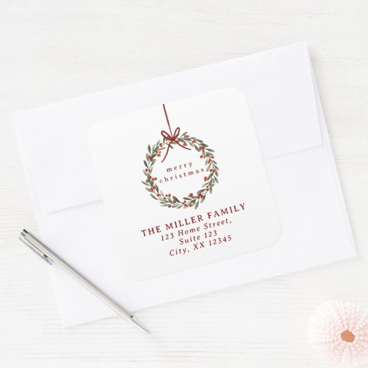 Kerstkrans met rode strik Retouradres Label (Envelop)