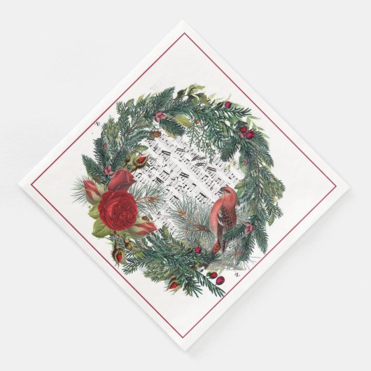 Kerstkrans met Rozen en Grosebeak Servet (Hoek)