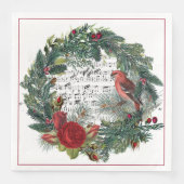Kerstkrans met Rozen en Grosebeak Servet (Voorkant)