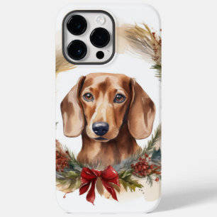 Kerstkrans met Teckel Feestelijke Pup Case-Mate iPhone 14 Pro Max Hoesje