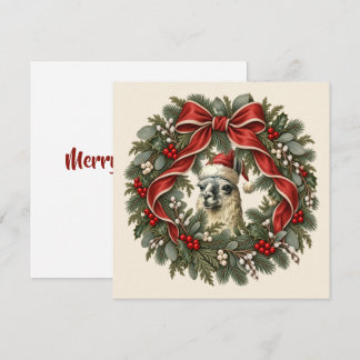 Kerstkrans met vintage lama feestdagenkaart