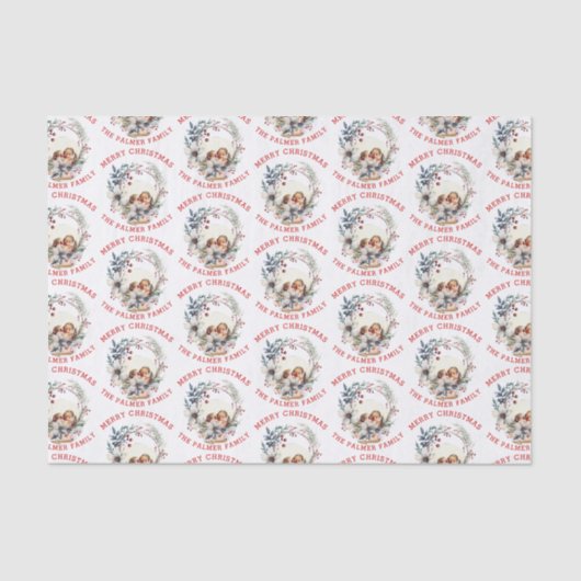 Kerstkrans met witte bloemen en foto tissuepapier (Voorkant)