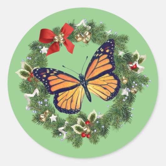 Kerstkrans Monarch Vlinder Sticker (Voorkant)