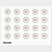 Kerstkrans & Monogram Initiaal Envelopzegel Ronde Sticker (Vel)