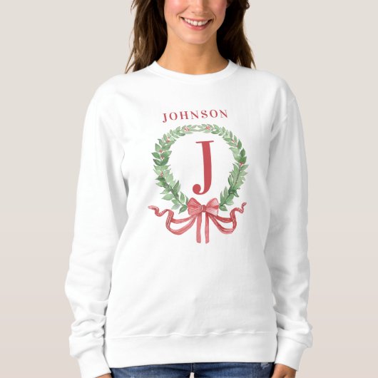 Kerstkrans monogram met naam trui (Voorkant)