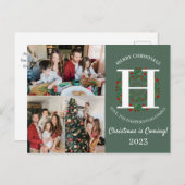 Kerstkrans Monogram Script Familie Foto Feestdagenkaart (Voorkant / Achterkant)