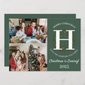 Kerstkrans Monogram Script Familie Foto Feestdagenkaart (Voorkant / Achterkant)