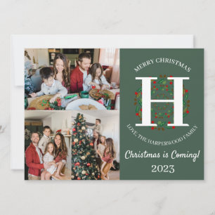 Kerstkrans Monogram Script Familie Foto Feestdagenkaart