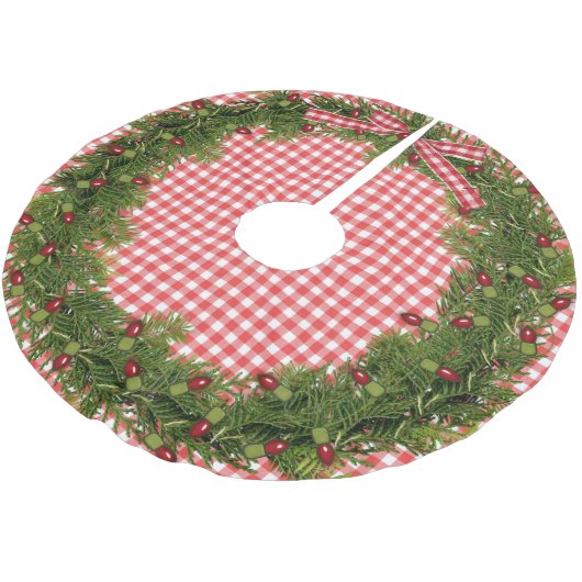 Kerstkrans op Gingham Kerstboom Rok (Gekanteld)