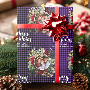 Kerstkrans Plaids Familie Foto Gepersonaliseerd Cadeaupapier