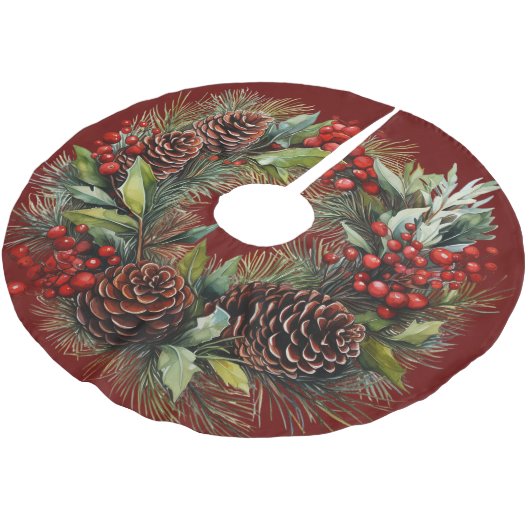 Kerstkrans Rode Bessen Dennenappels Hulst Kerstboom Rok (Gekanteld)