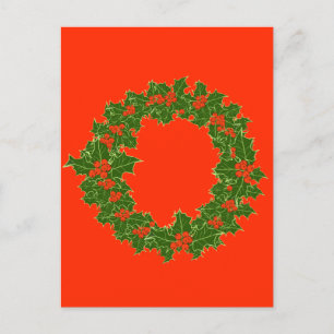 Kerstkrans Rode bessen & groene bladeren Feestdagenkaart