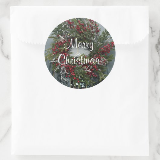  kerstkrans rode bessen ronde sticker (Tas)