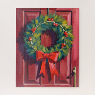 Kerstkrans Rode Deur Aquarel Legpuzzel