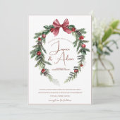 Kerstkrans Rode Groene Winter Feestelijke bruiloft Kaart (Staand voorkant)
