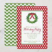 Kerstkrans, rode polka dot vakantie uitnodiging (Voorkant / Achterkant)