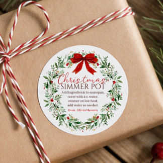 Kerstkrans Rode Strik Simmerend Potpourri Ronde Sticker