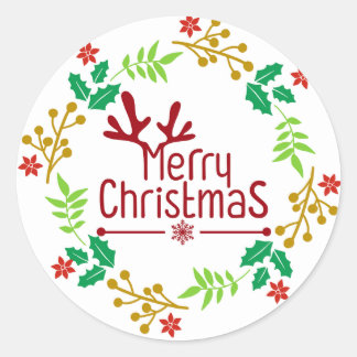 Kerstkrans Ronde Sticker in Festive Rood