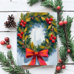 Kerstkrans Rood Lint Feestdagenkaart