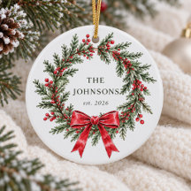 Kerstkrans Rood lint 