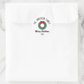 Kerstkrans Rood lint Lichtjes Gepersonaliseerde na Ronde Sticker (Tas)
