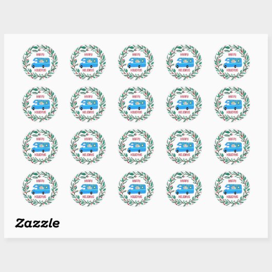 Kerstkrans RV CUSTOM Hand getrokken Vakantie Ronde Sticker (Vel)