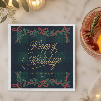 Kerstkrans Schotse Plaid Vakantie Cocktail Servet