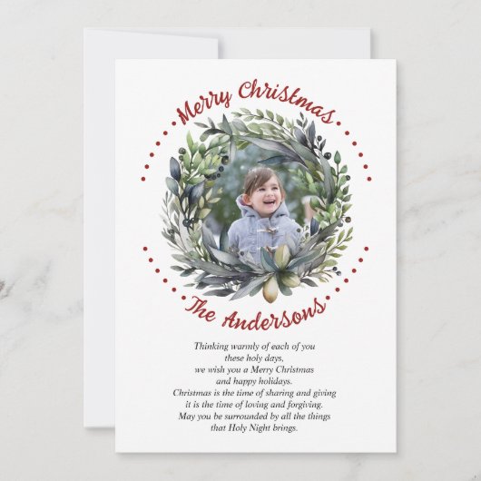 Kerstkrans takken met groen foto feestdagenkaart (Voorkant)