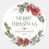 Kerstkrans, typografie op wit ronde sticker (Voorkant)