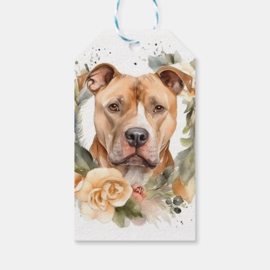 Kerstkrans van Pitbull Puppy Cadeaulabel (Achterkant)