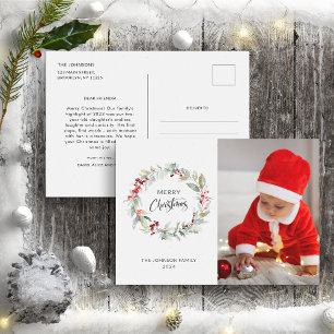 Kerstkrans van rode bessen Jaarverslag Briefkaart