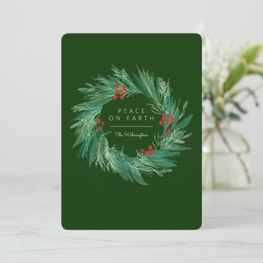 Kerstkrans Vredeswens Kerstkaart (Staand voorkant)