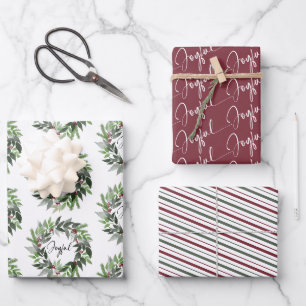 Kerstkrans Vrolijke Script Rode Groene Vakantie Inpakpapier Vel