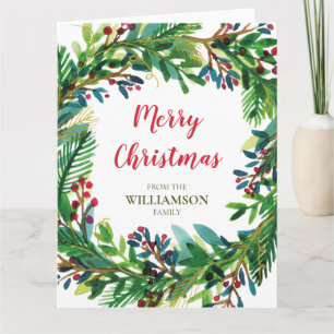 Kerstkrans Watecolor Vakantie Familienaam Kaart