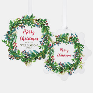 Kerstkrans Waterverf Vakantie Familienaam Ornament Kaart