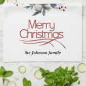 Kerstkrans, witte bloemen, rode bessen vreugde theedoek (Gevouwen)