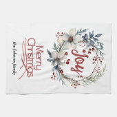 Kerstkrans, witte bloemen, rode bessen vreugde theedoek (Horizontaal)