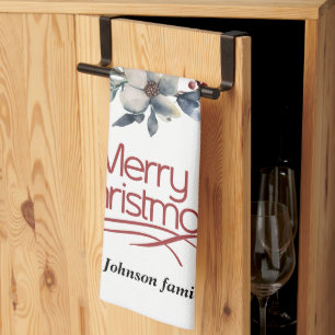 Kerstkrans, witte bloemen, rode bessen vreugde theedoek