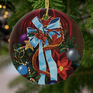 Kerstkransdraak Keramisch Ornament