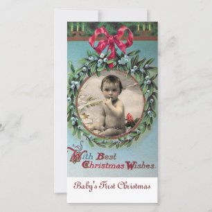 KERSTKROON FOTOMAL BABY'S EERSTE KERSTFEES FEESTDAGENKAART