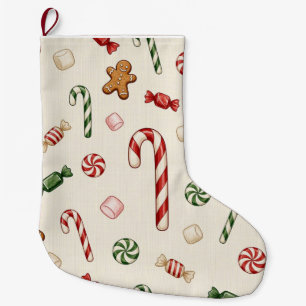 Kerstkrullen en Kerststokken, Beige Achtergrond Grote Kerstsok